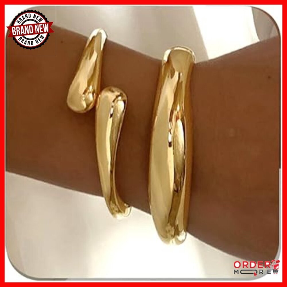 Chunky Gold Bangle Bracelet Set Waterproof Non Tarnish Stackable